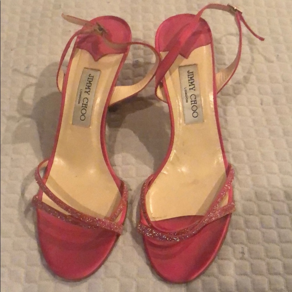 Jimmy choo pink sparkle kitten heel open toe